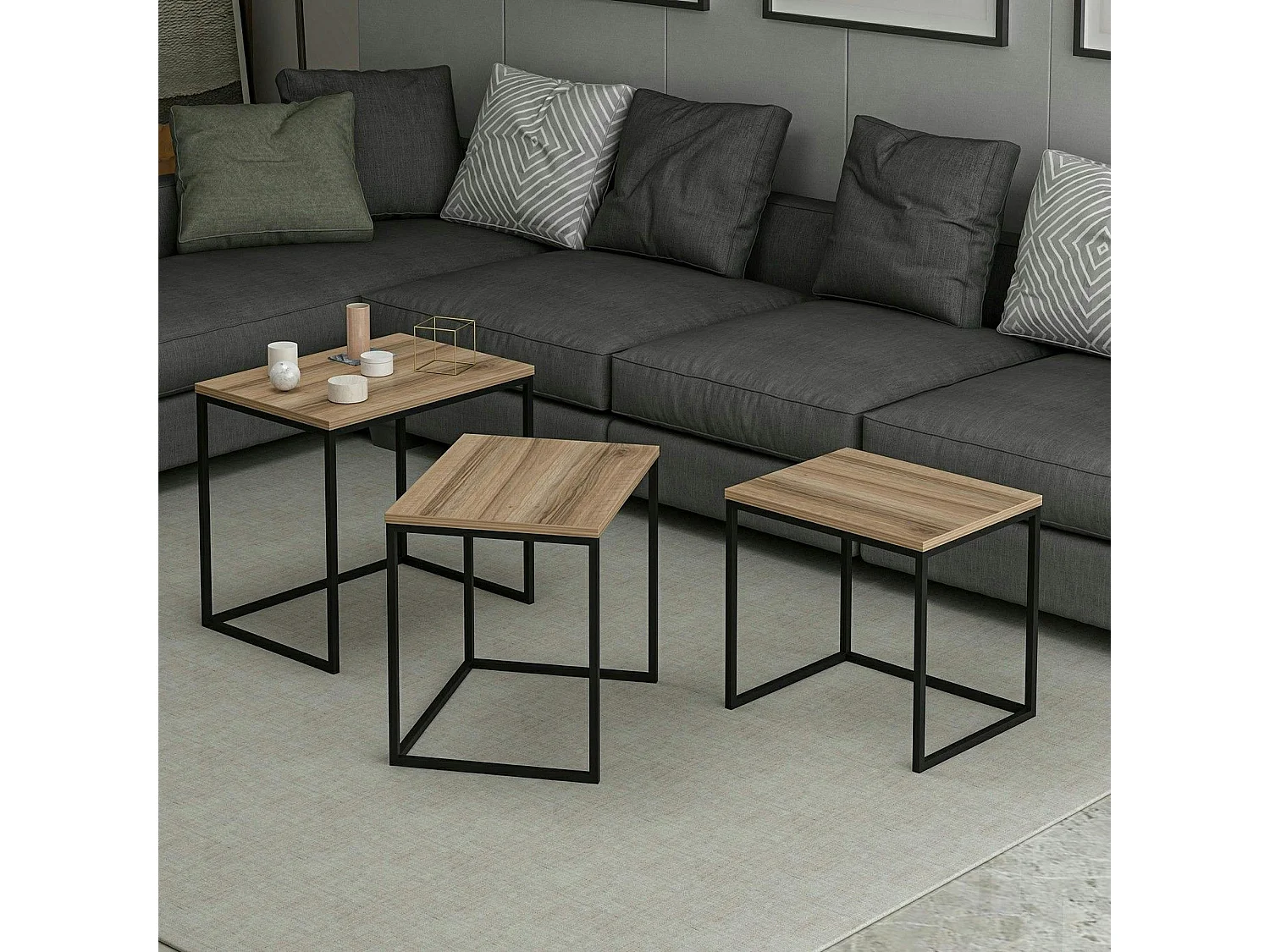 Table gigogne rectangulaire effet noyer (lot de 3) JENA