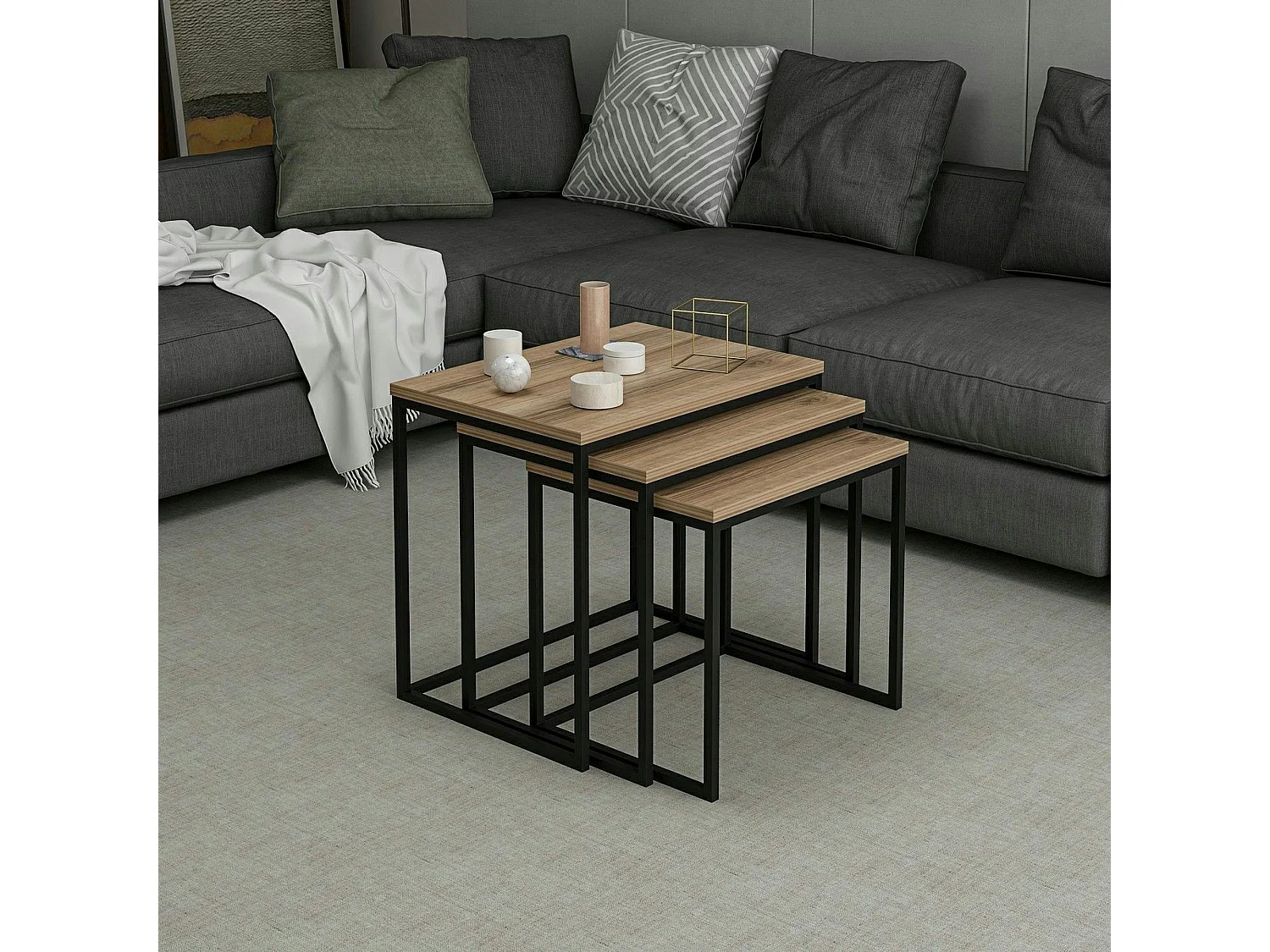 Table gigogne rectangulaire effet noyer (lot de 3) JENA