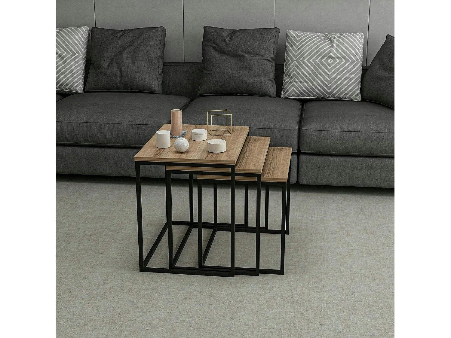 Table gigogne rectangulaire effet noyer (lot de 3) JENA