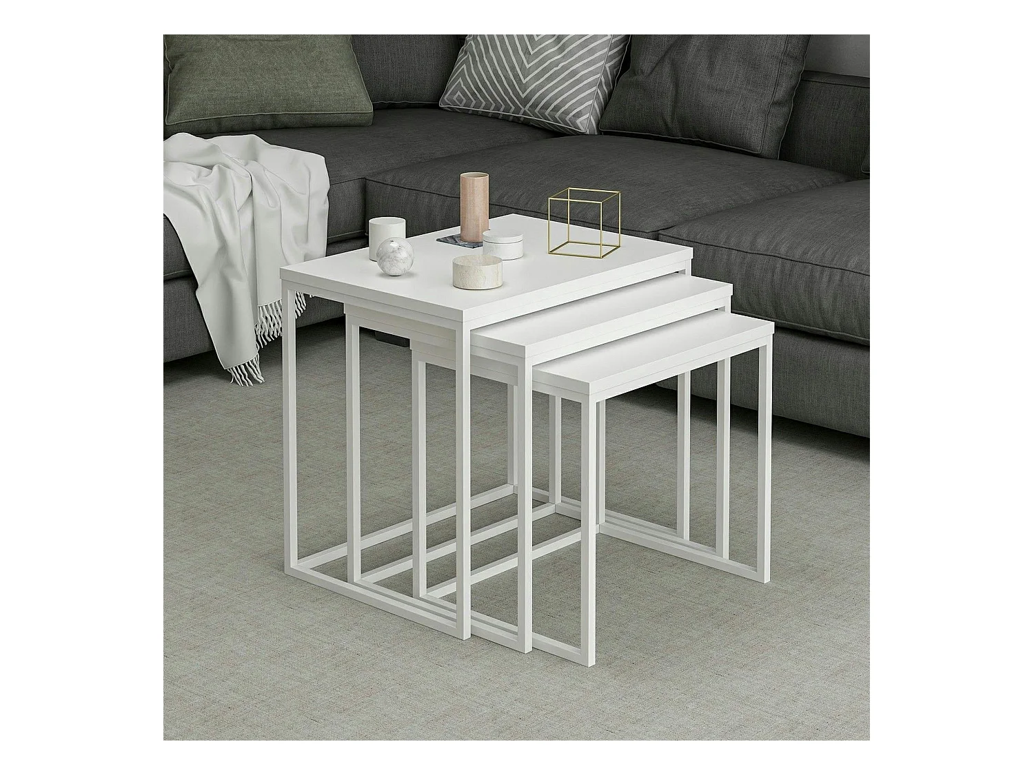 Table gigogne blanche rectangulaire (lot de 3) JENA