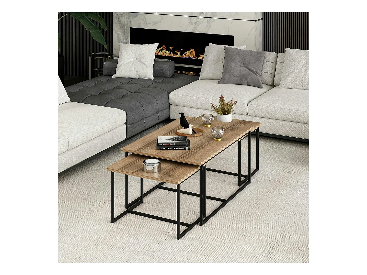 Table basse gigogne minimaliste effet noyer (lot de 3) JENA