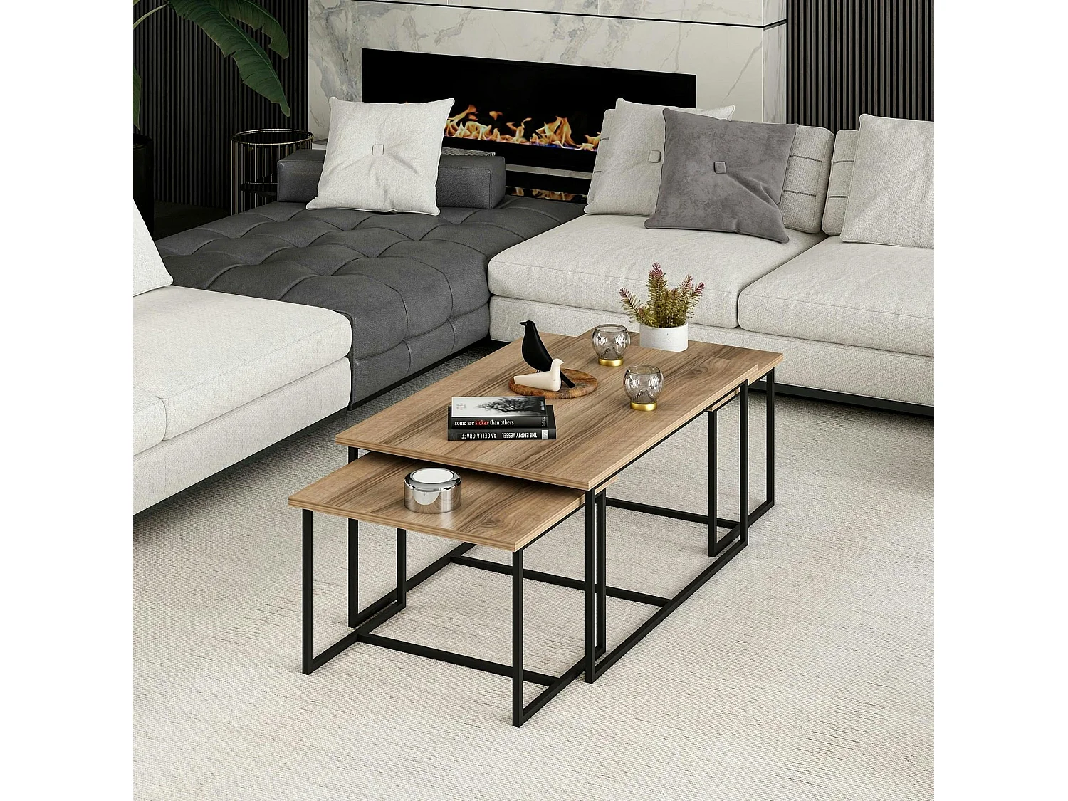 Table basse gigogne minimaliste effet noyer (lot de 3) JENA