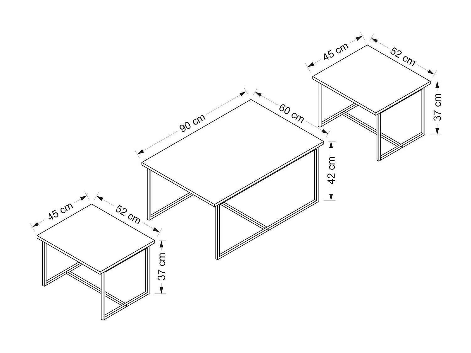 Table basse gigogne minimaliste effet noyer (lot de 3) JENA