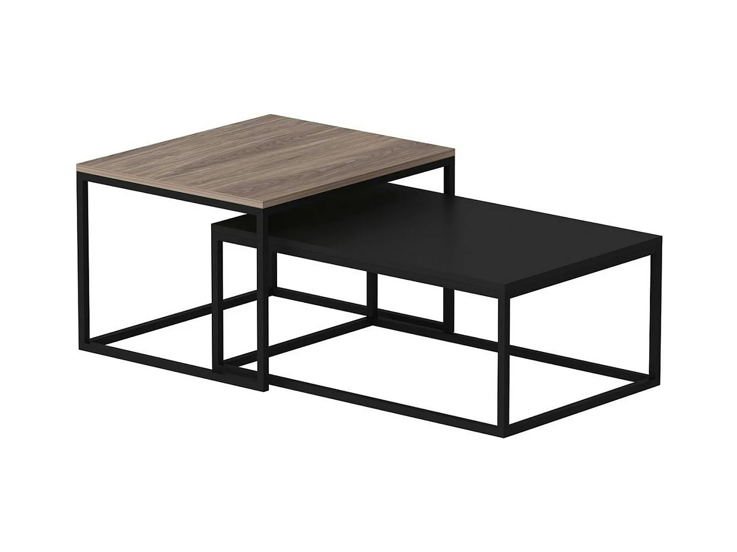 Table basse gigogne moderne - effet noyer & noir (lot de 2) JENA