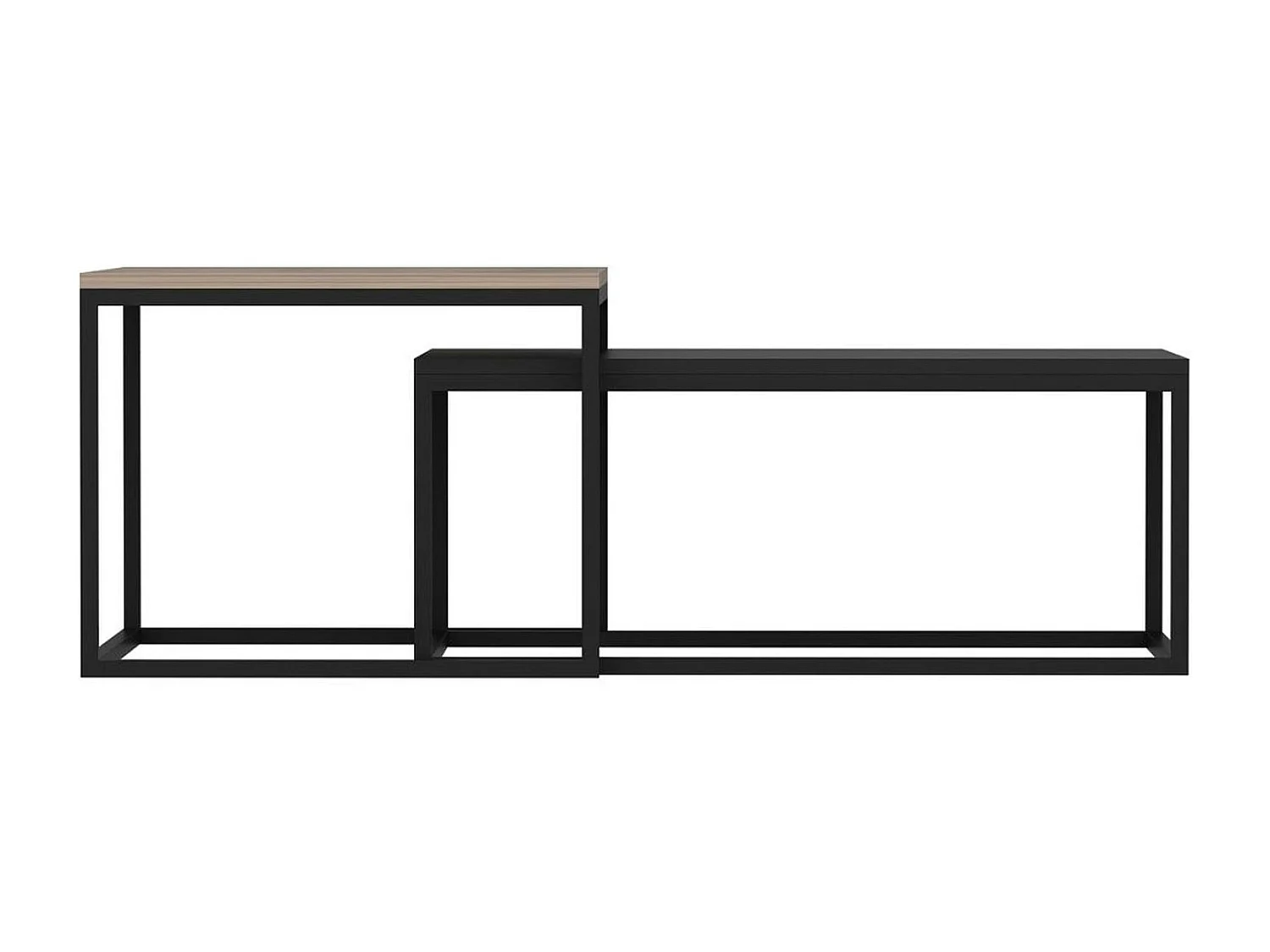 Table basse gigogne moderne - effet noyer & noir (lot de 2) JENA