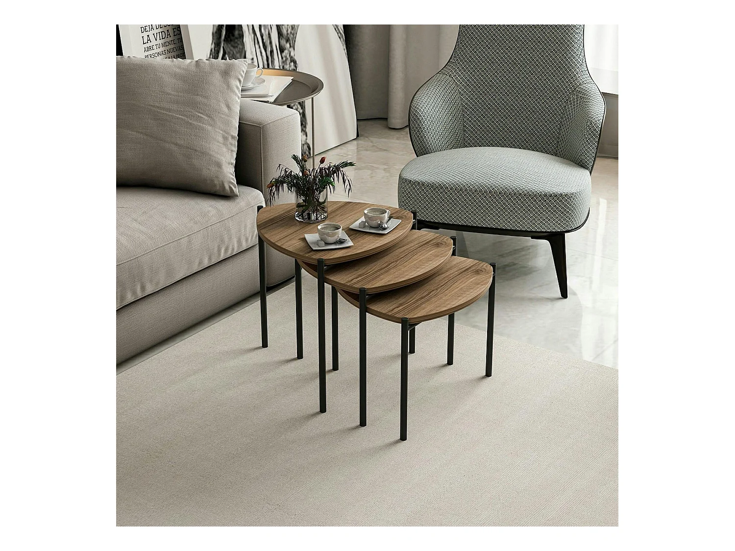 Petite table gigogne moderne effet noyer (lot de 3) JENA