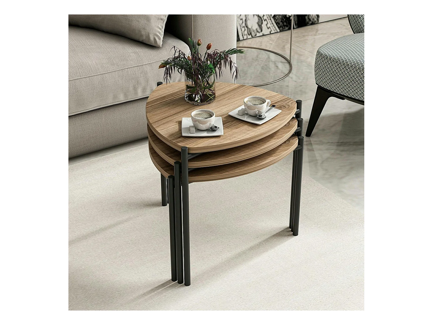 Petite table gigogne moderne effet noyer (lot de 3) JENA