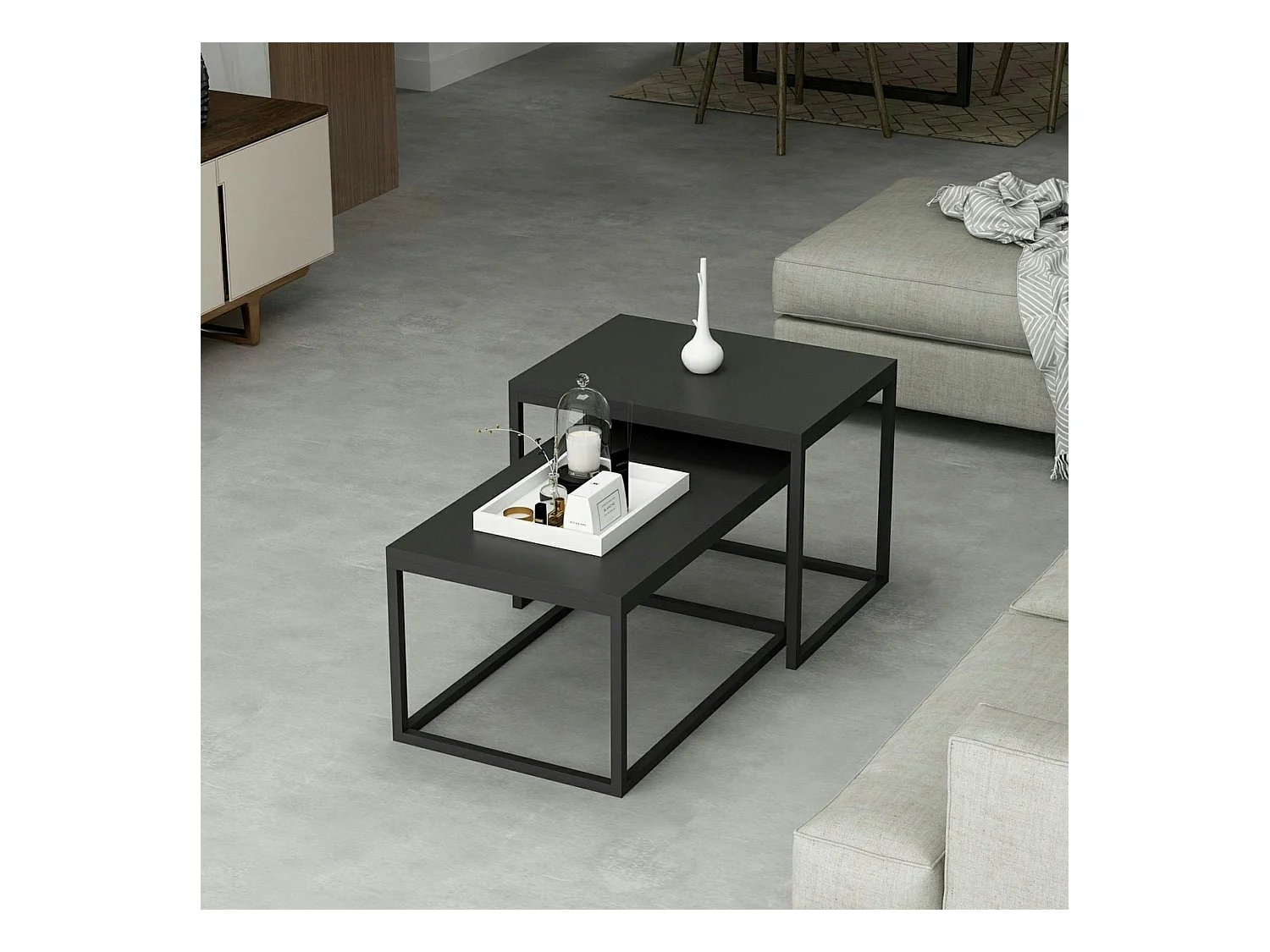 Table basse gigogne noire design moderne (lot de 2) JENA