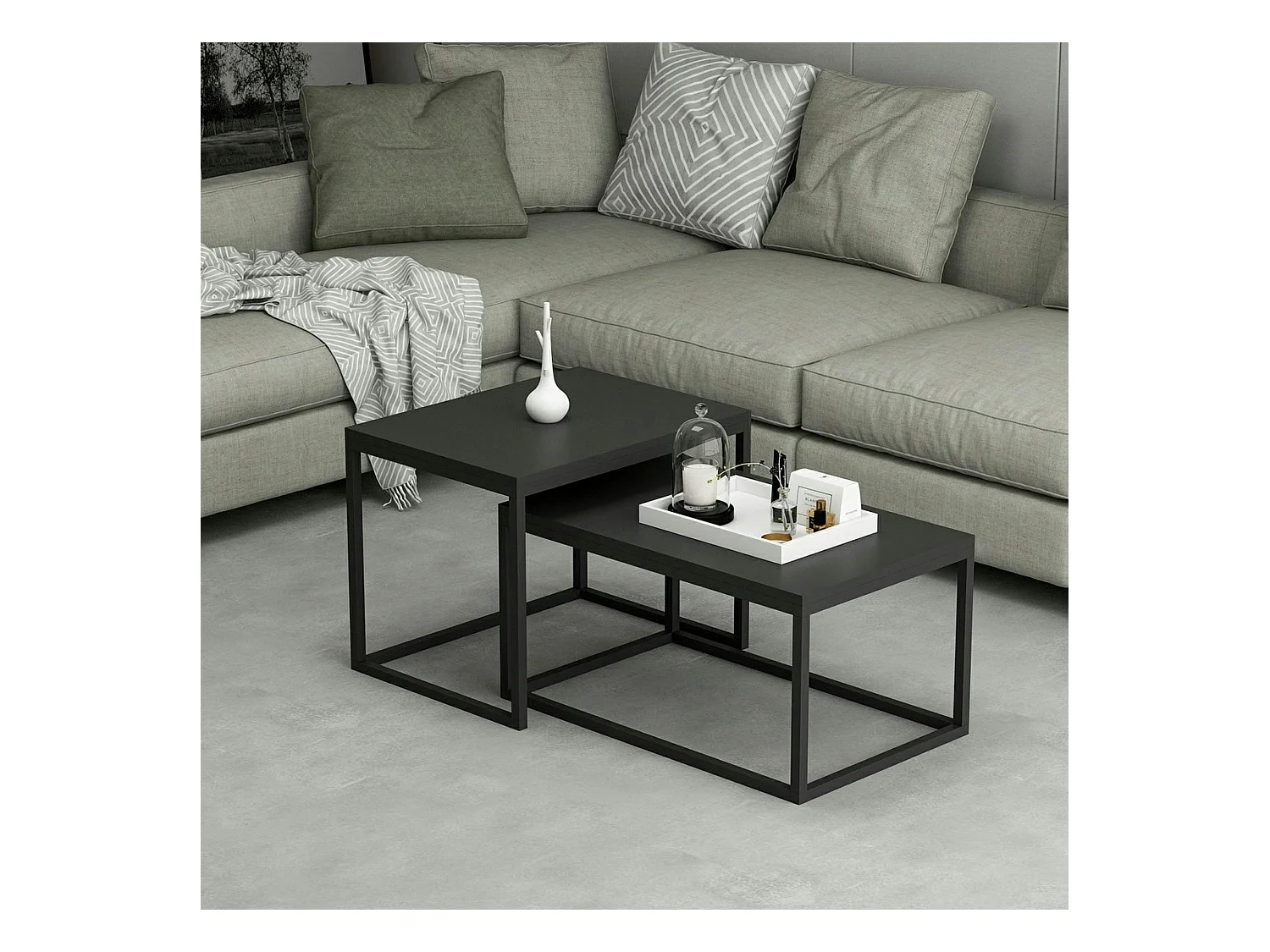 Table basse gigogne noire design moderne (lot de 2) JENA