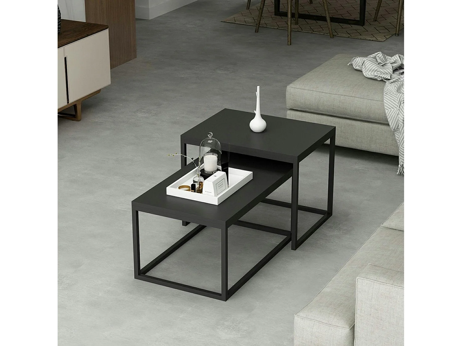 Table basse gigogne noire design moderne (lot de 2) JENA