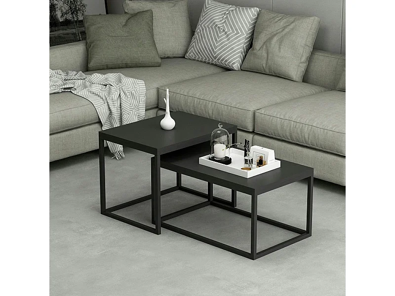 Table basse gigogne noire design moderne (lot de 2) JENA