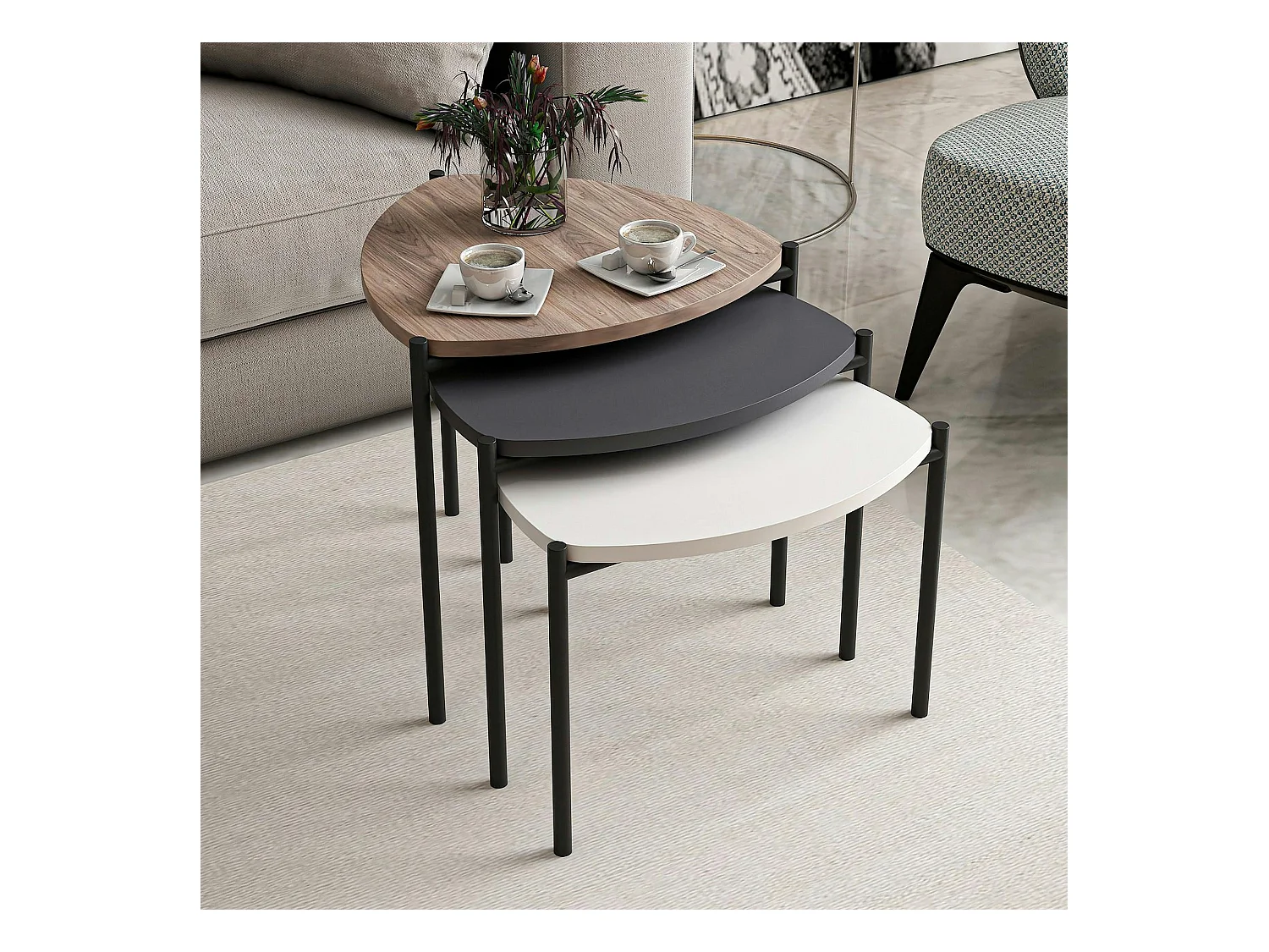 Petite table gigogne moderne 3 couleurs (lot de 3) JENA