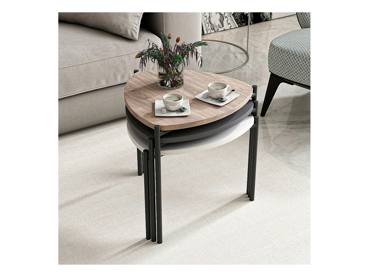 Petite table gigogne moderne 3 couleurs (lot de 3) JENA