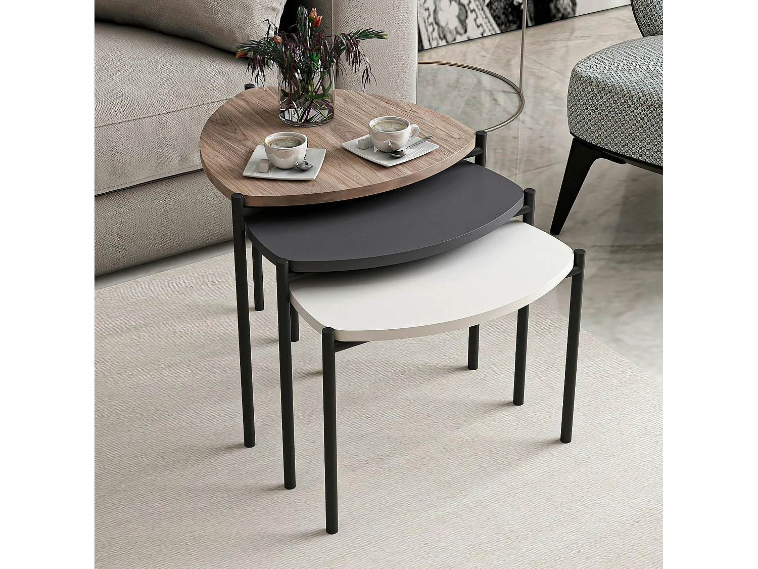 Petite table gigogne moderne 3 couleurs (lot de 3) JENA