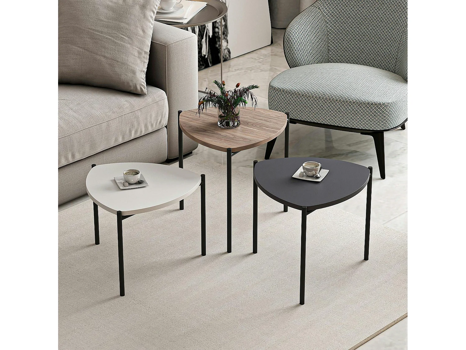 Petite table gigogne moderne 3 couleurs (lot de 3) JENA