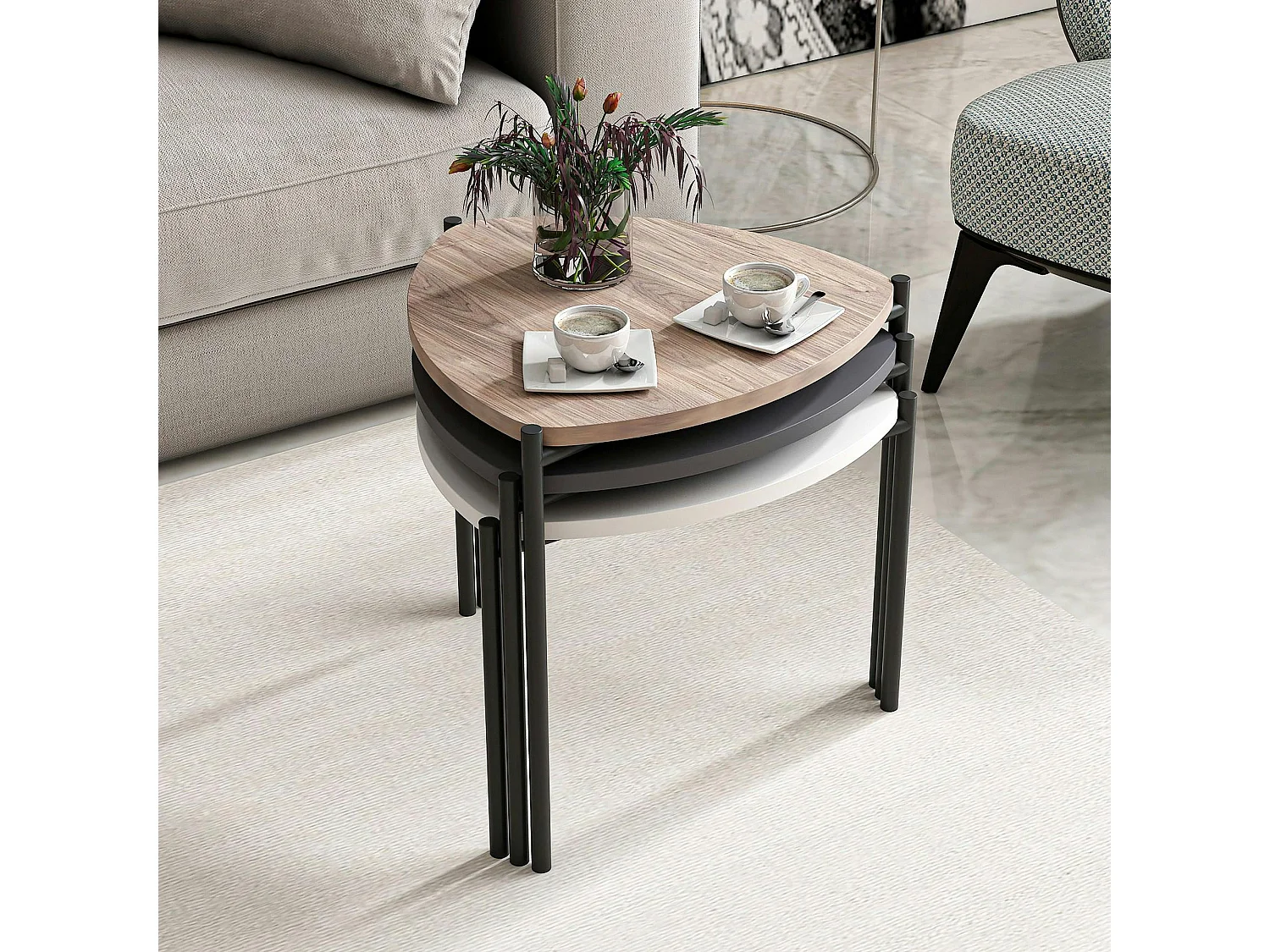 Petite table gigogne moderne 3 couleurs (lot de 3) JENA