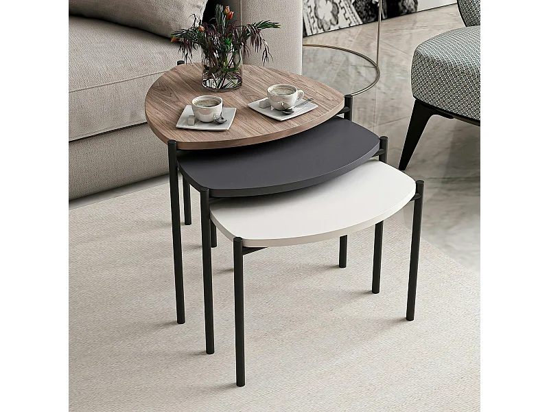 Petite table gigogne moderne 3 couleurs (lot de 3) JENA