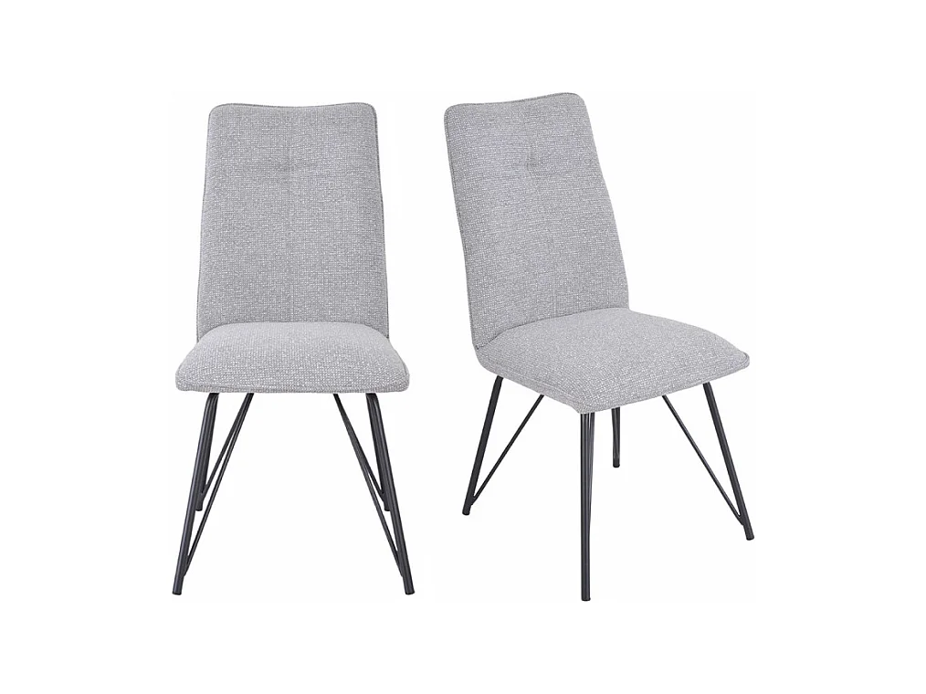 Lot 2 chaises en tissu doux gris avec pieds en métal noir - LUCAS