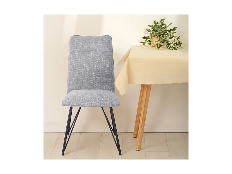 Lot 2 chaises en tissu doux gris avec pieds en métal noir - LUCAS