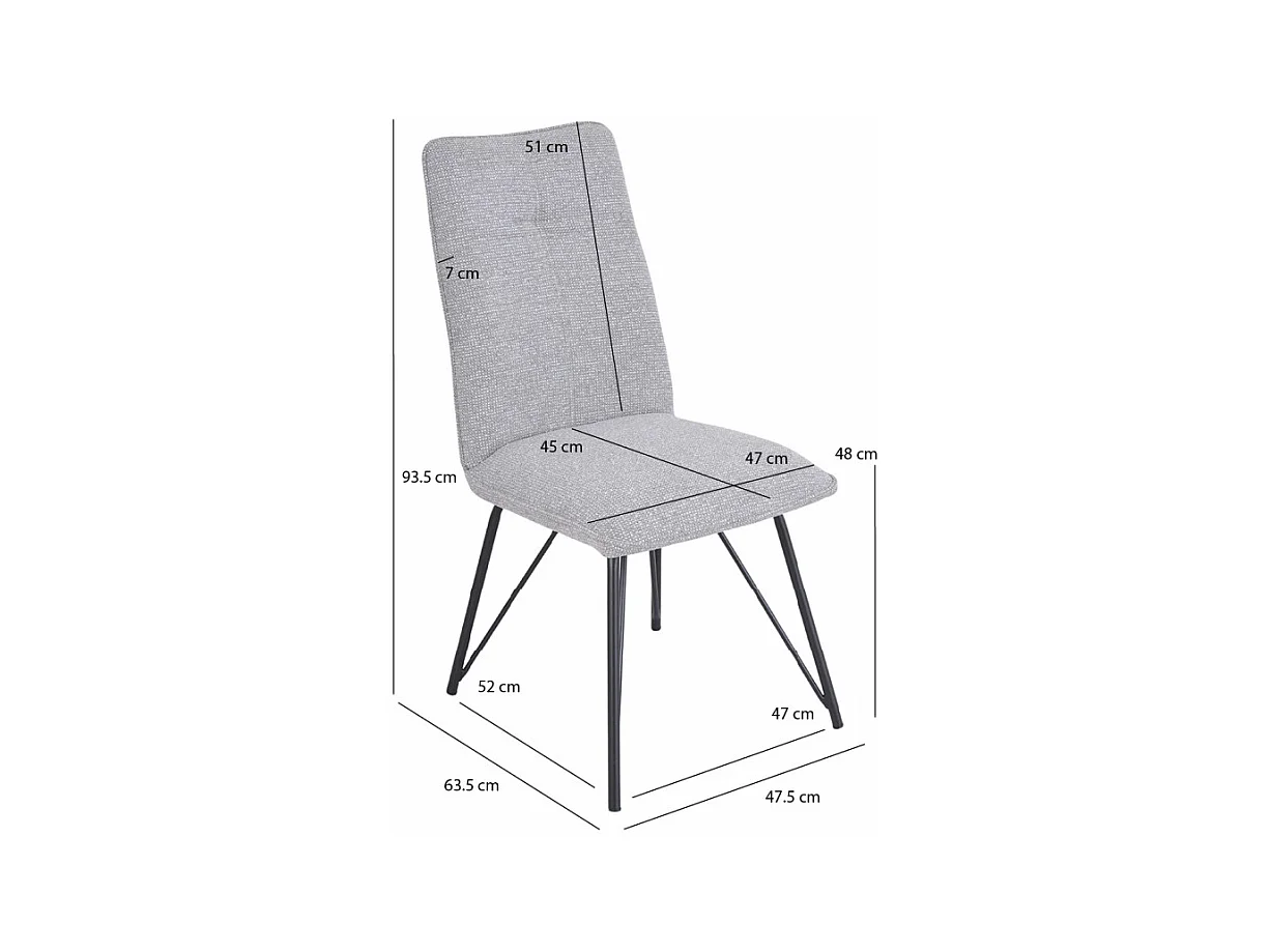 Lot 2 chaises en tissu doux gris avec pieds en métal noir - LUCAS