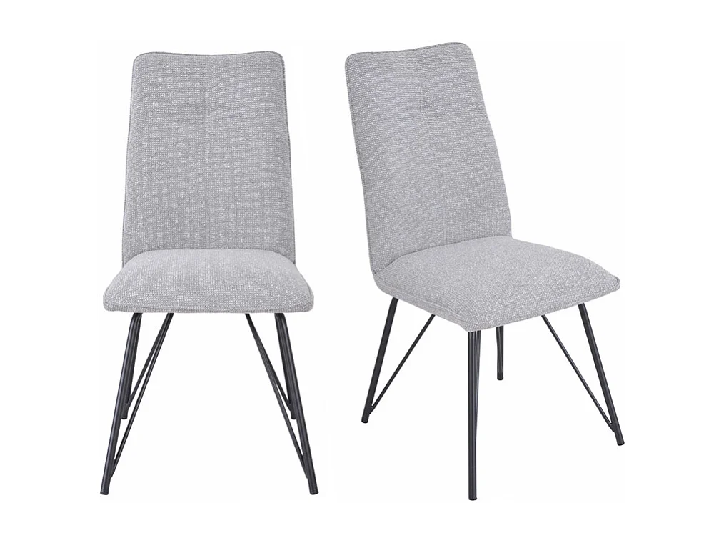 Lot 2 chaises en tissu doux gris avec pieds en métal noir - LUCAS