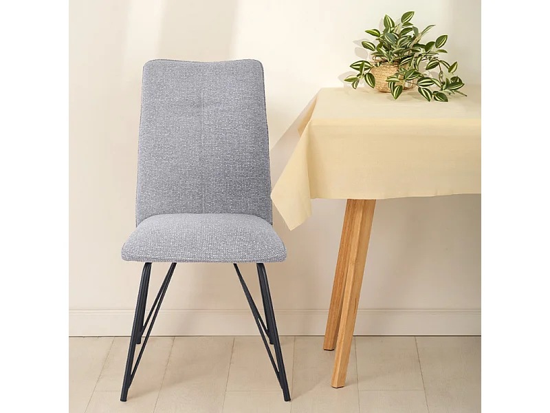 Lot 2 chaises en tissu doux gris avec pieds en métal noir - LUCAS