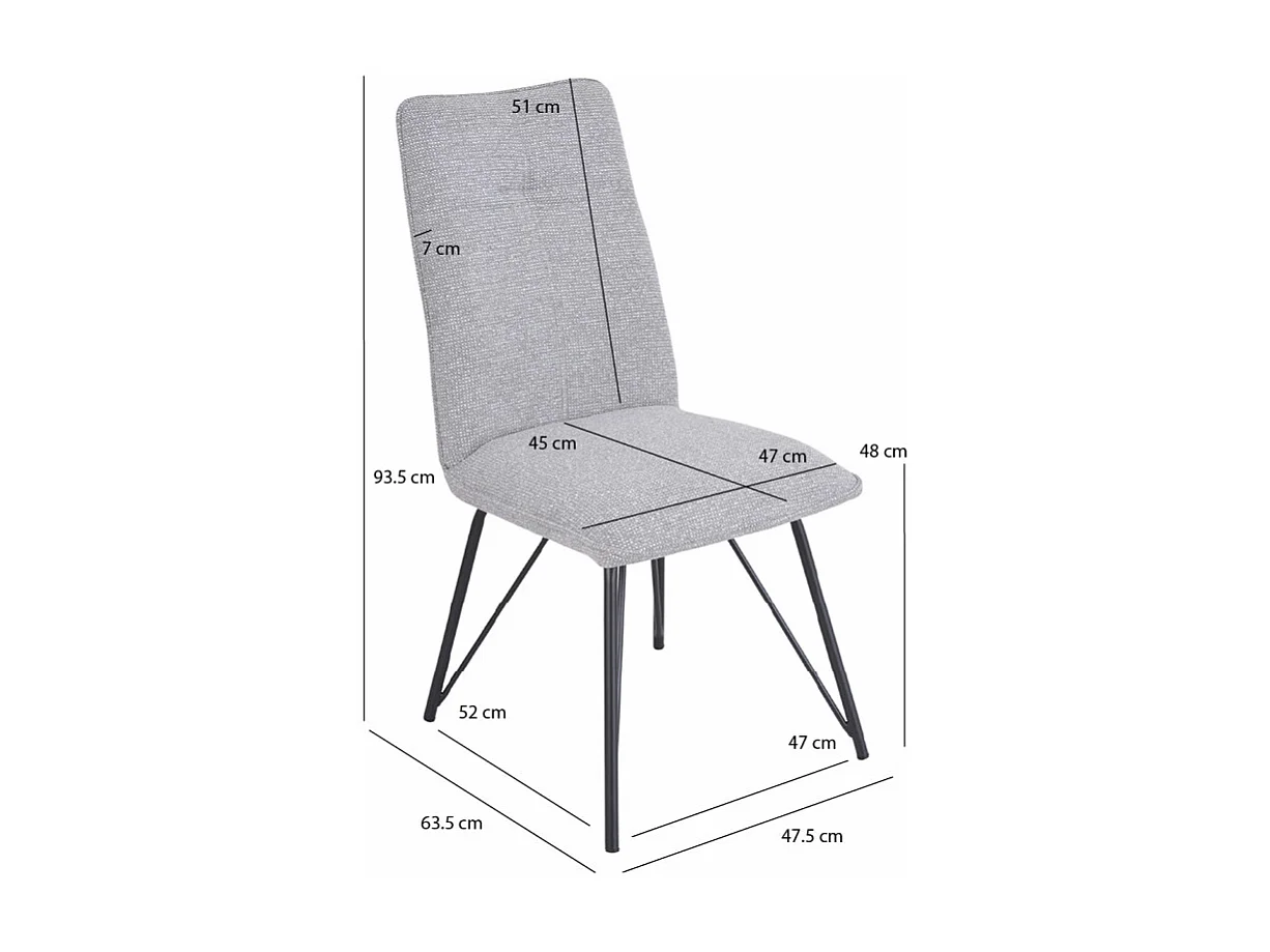 Lot 2 chaises en tissu doux gris avec pieds en métal noir - LUCAS