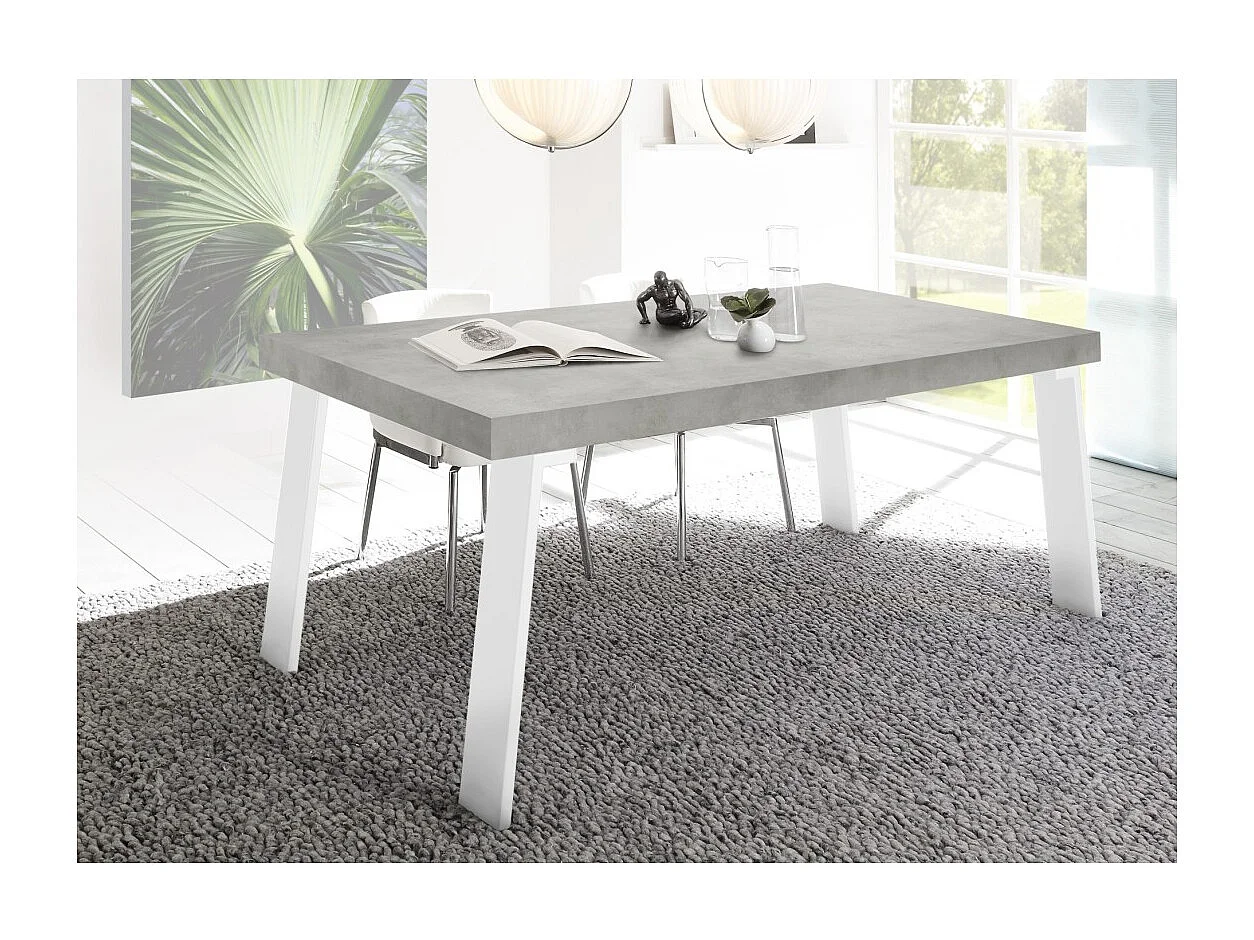 Table de salle à manger SPRING – L168 x H88 x l78 cm – Effet béton et métal blanc