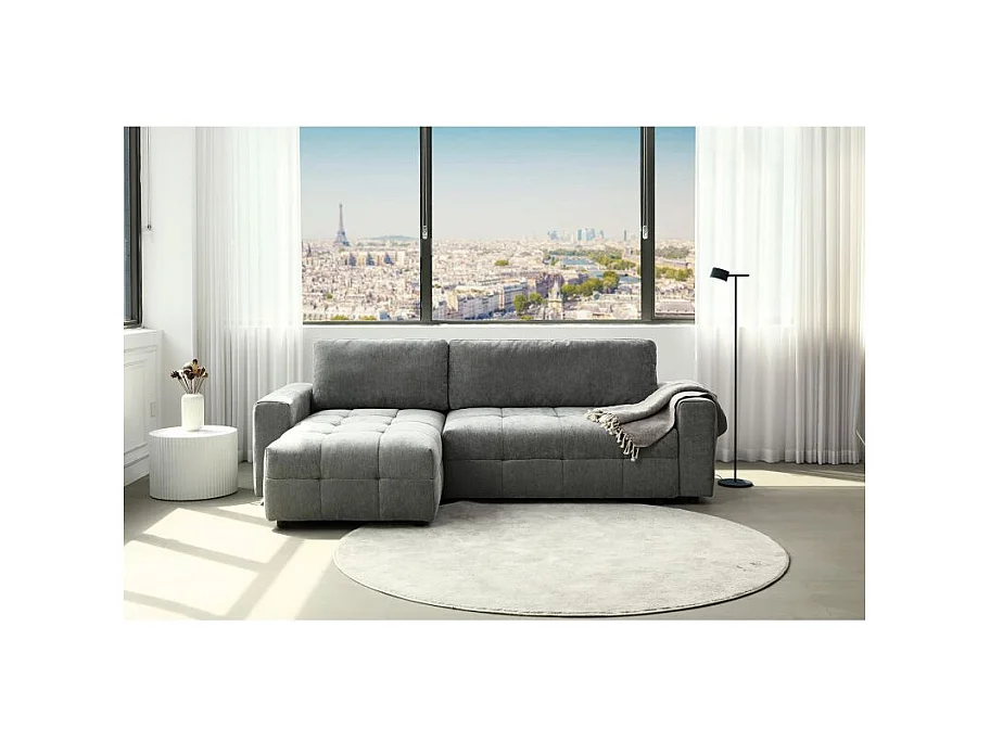 Canapé d'angle réversible 3 places convertible tissu gris – JOANE