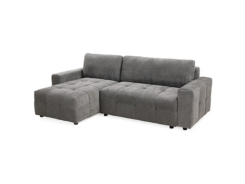 Canapé d'angle réversible 3 places convertible tissu gris – JOANE