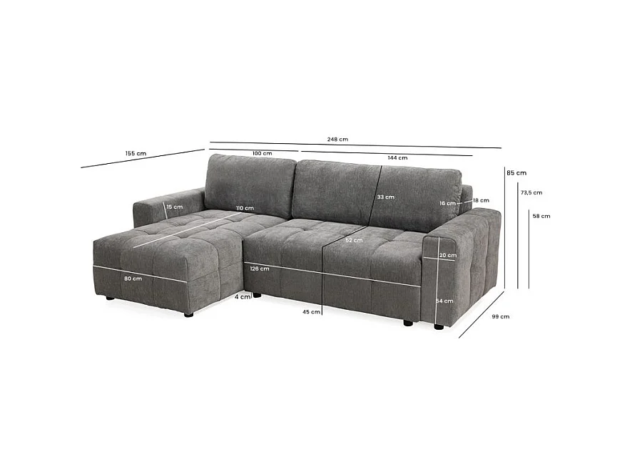 Canapé d'angle réversible 3 places convertible tissu gris – JOANE