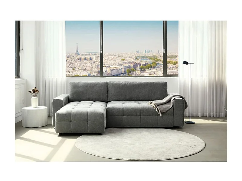 Canapé d'angle réversible 3 places convertible tissu gris – JOANE