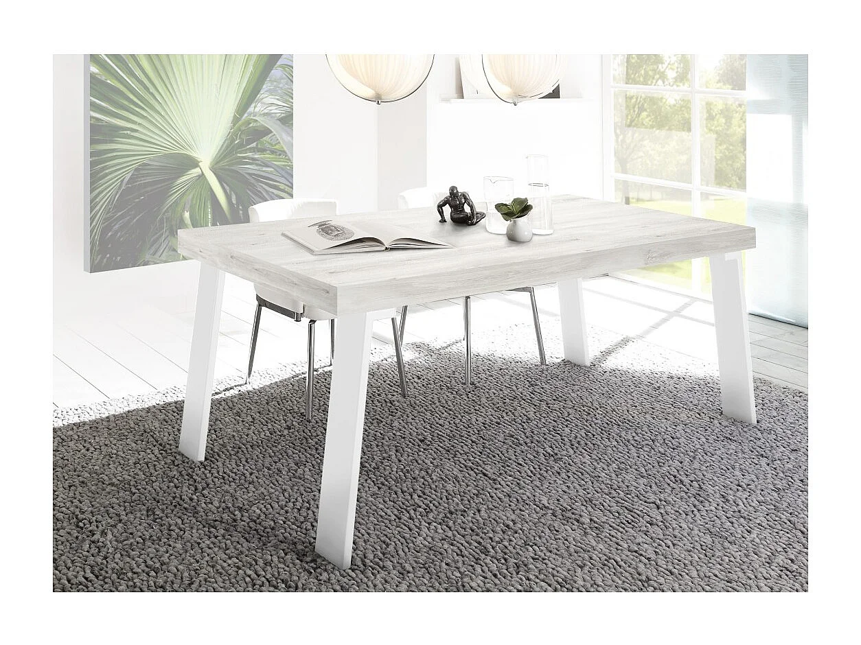 Table de salle à manger SPRING – L168 x H88 x l78 cm – Chêne pino et métal blanc