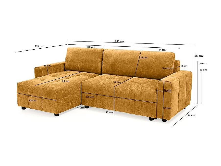 Canapé d'angle réversible 3 places convertible moutarde – JOANE