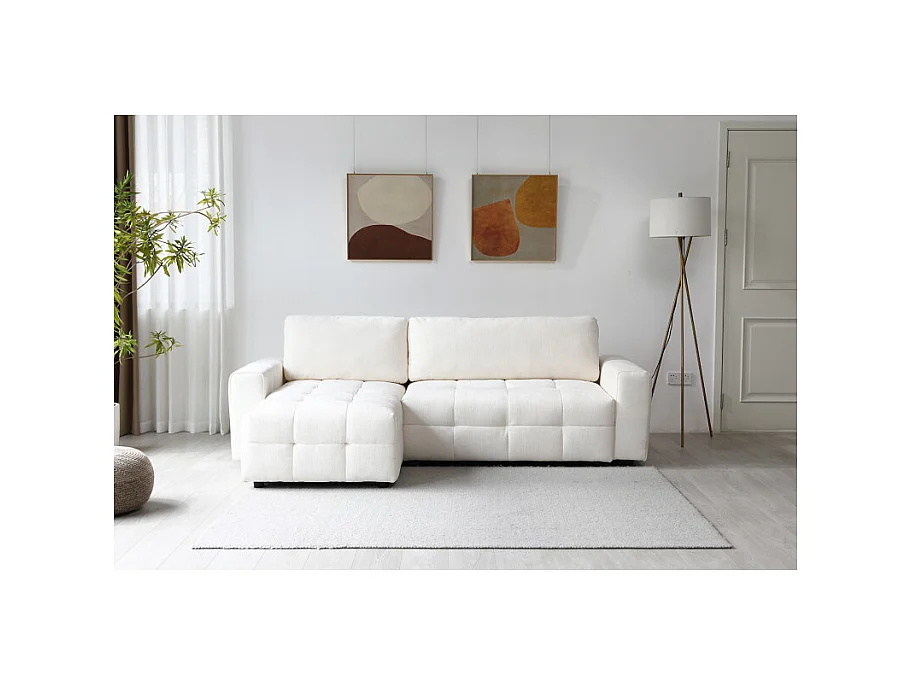 Canapé d'angle réversible 3 places convertible tissu beige – JOANE