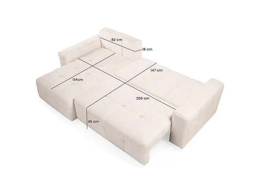 Canapé d'angle réversible 3 places convertible tissu beige – JOANE