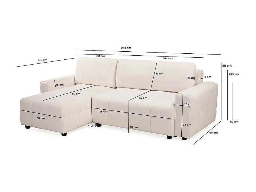 Canapé d'angle réversible 3 places convertible tissu beige – JOANE