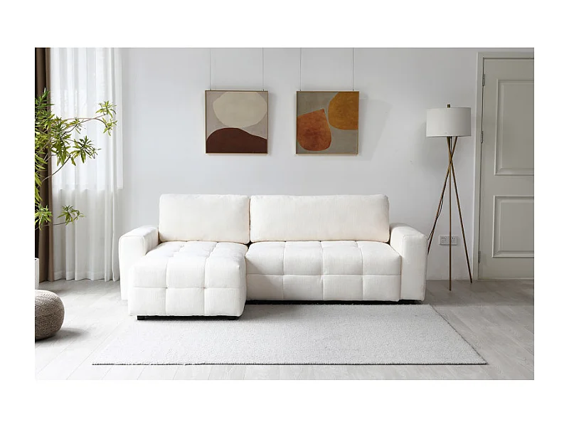 Canapé d'angle réversible 3 places convertible tissu beige – JOANE