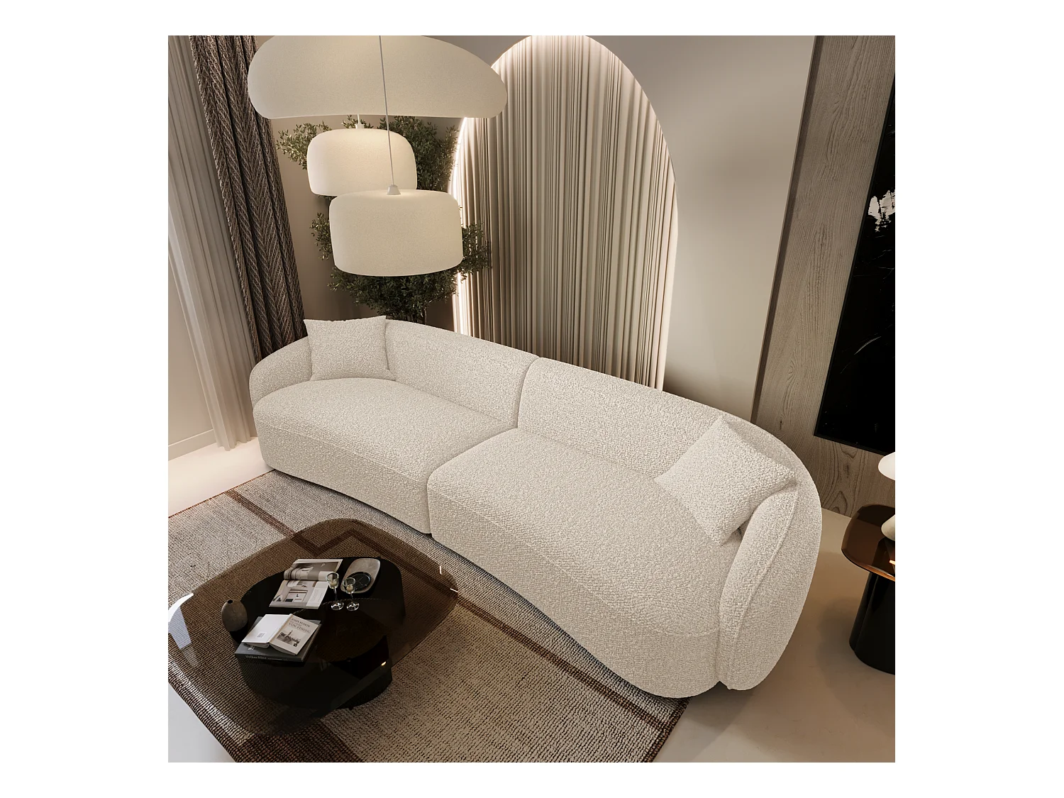 Canapé 4 places tissu bouclette crème CELINE