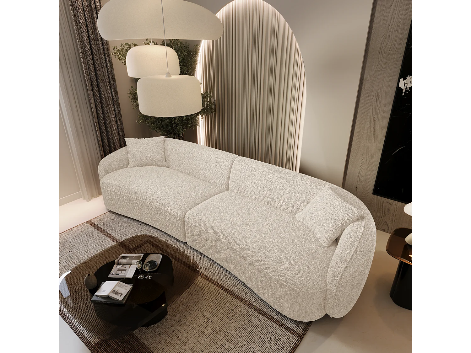 Canapé 4 places tissu bouclette crème CELINE