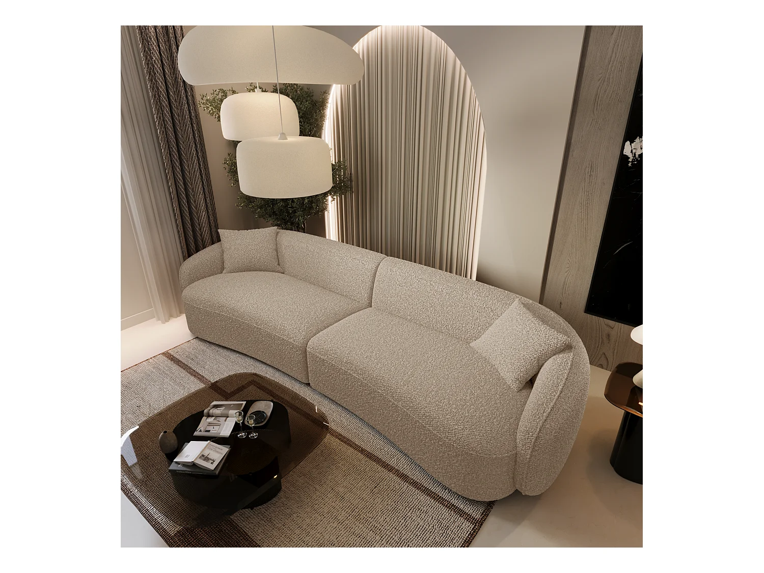 Canapé 4 places tissu bouclette beige CELINE