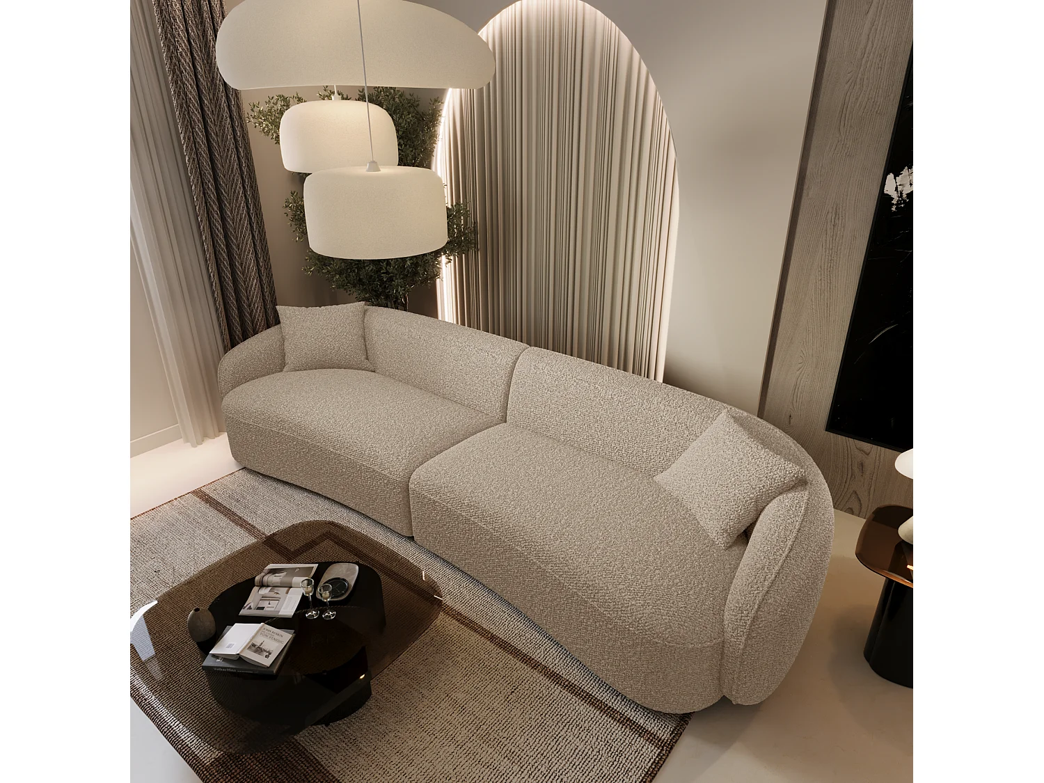 Canapé 4 places tissu bouclette beige CELINE