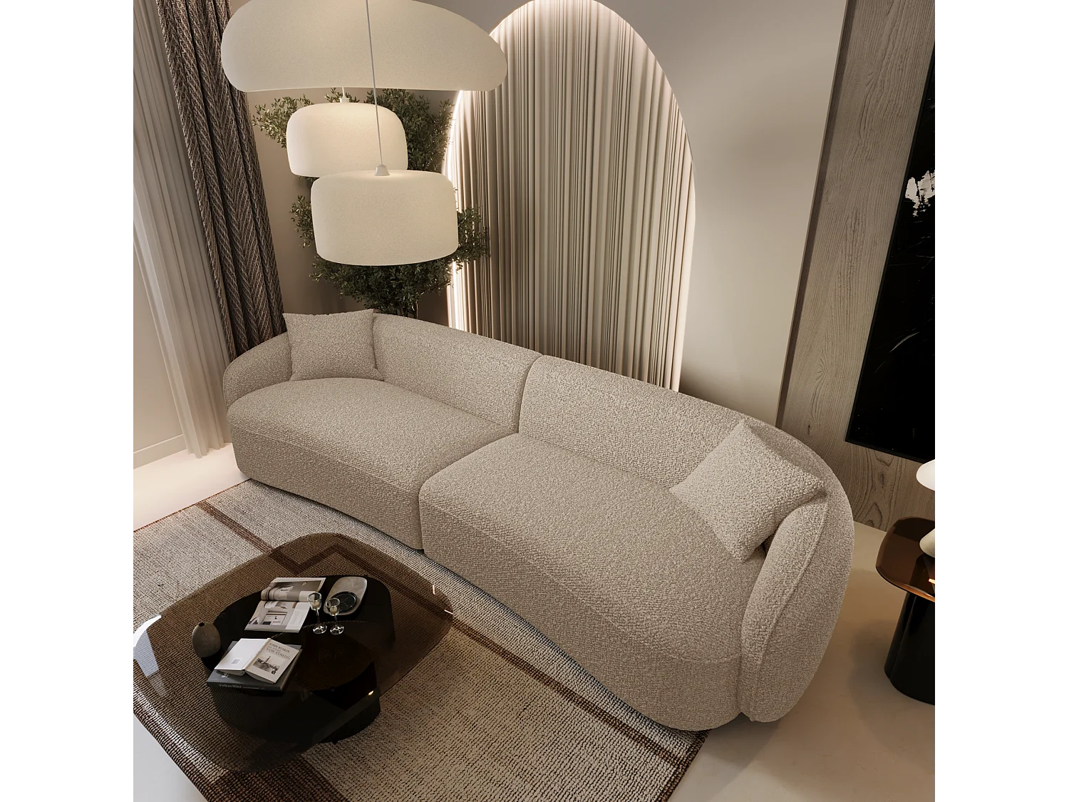 Canapé 4 places tissu bouclette beige CELINE