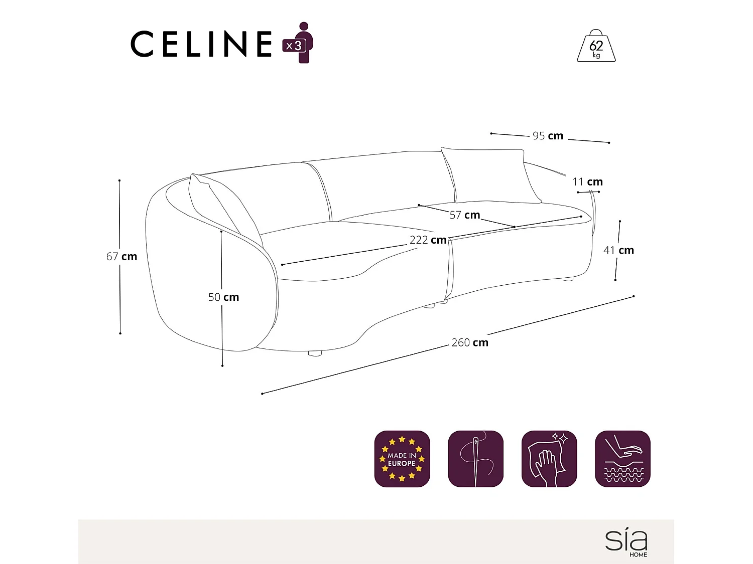 Canapé 4 places tissu tramé touché doux noir CELINE