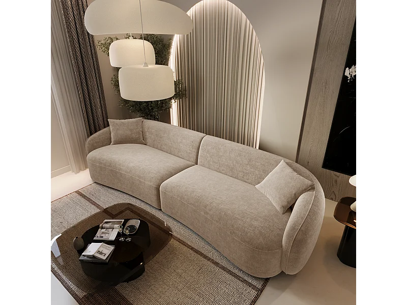 Canapé 4 places tissu tramé touché doux taupe CELINE