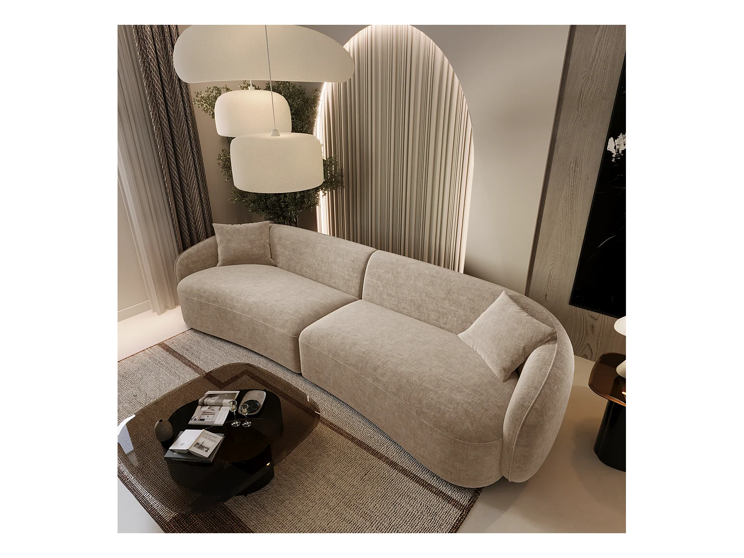 Canapé 4 places tissu tramé touché doux taupe CELINE