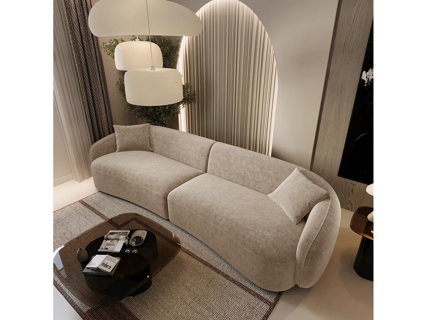 Canapé 4 places tissu tramé touché doux taupe CELINE