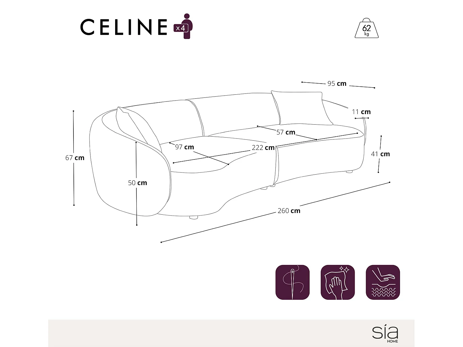 Canapé 4 places CELINE en tissu tramé taupe