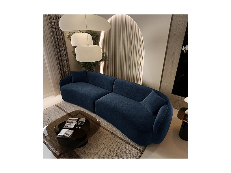 Canapé 4 places tissu tramé touché doux bleu nuit CELINE