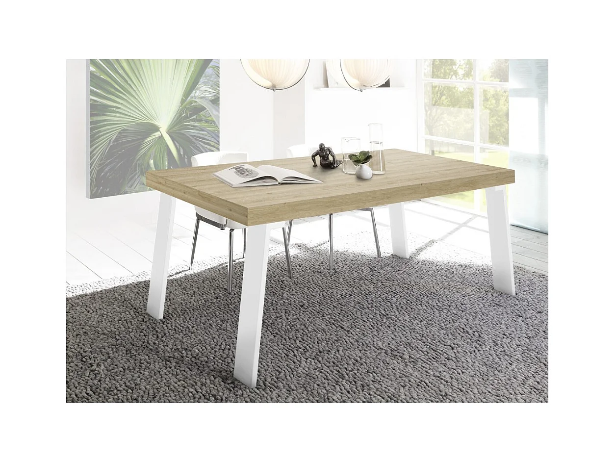 Table de salle à manger SPRING – L168 x H88 x l78 cm – Chêne clair et métal blanc